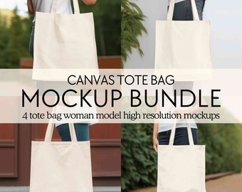 Tote bag mockup bundle, Natural canvas tote bag mock ups, Lifestyle shopping bag mockups, Model tote bag mocks, Print on demand bag mockups