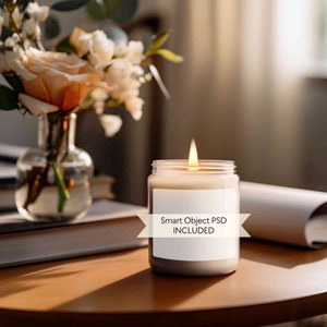 Soy candle mockup, 9oz jar candle mockup, Blank scented white candle mock-up, PSD candle smart object mockup, modern lifestyle candle mockup