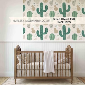 Kinderzimmer Tapete Mockup PSD, Babyzimmer Vintage leere Wand Mockup, Neutrale Kinderzimmer leere Wand Mockup, Kinderzimmer Tapete Mockup
