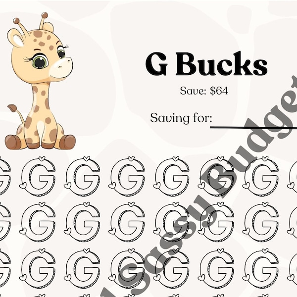 G Bucks savings challenge/G bux savings tracker . Letter sized , full color printable with matching A5 and A6 dashboards