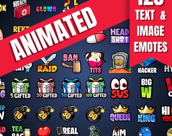 120 emoticones de texto generales de Twitch ANIMADOS para transmitir en Twitch, Kick y Discord / Emotes de Twitch, Emotes Twitch, hype, gg, tóxico, basura, raid