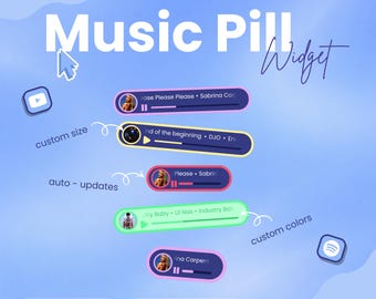 Minimal Music Pill Widget | Spotify & Youtube Music | Twitch, Kick, YT, Tiktok compatible | Streamelements OBS