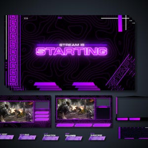 Dark NEON Purple Stream Overlay Package for Streaming | Twitch, Kick, Youtube | Twitch Overlays | Streaming Overlay | Dark Twitch Overlays |