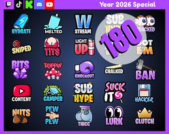 180 ANIMATED emotes for twitch, kick, discord | Twitch emotes | sub hype emote | text emote | hype emote | stream emotes | tiktok emotes