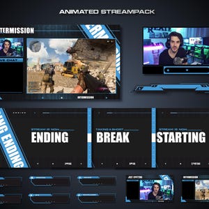 Pacchetto di sovrapposizioni di streaming animate blu minimali / Sovrapposizioni di Twitch, Sovrapposizioni di streaming, Pannelli di Twitch, Avvisi di Twitch, Sovrapposizioni di streaming, Stinger