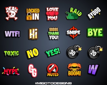 20 TEXT EMOTES for Streaming on Twitch, Kick Streaming & Discord | Twitch Emote | Sub Hype Emote | Snipe | Lock in | Bomb Emote | Emote Pack