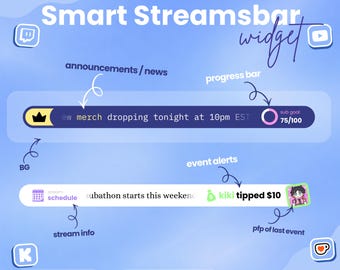 Twitch info bar Widget | Event alerts, countdown, music player, info slider, goal widget | Twitch, Youtube, Kick, Ko fi | OBS