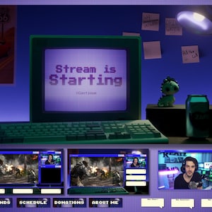 3D Desktop Stream Overlay-pakket voor streaming | Twitch, Kick, Youtube | Twitch-overlays | Streaming-overlay | Dark Twitch-overlays
