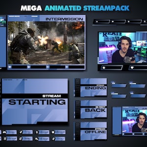 Blaue Premium Twitch Overlays | Twitch Overlays | Livestreaming Overlays | Twitch Panel | Twitch Bildschirme | Twitch Alarme | Twitch Übergang