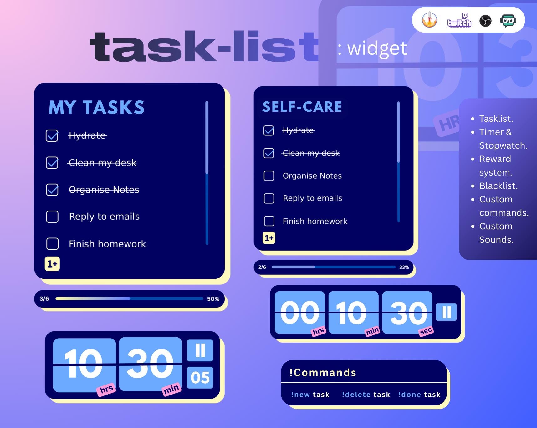 Stop Visual Widget Tasklist Widget | Pomodoro Co-working Timer for Streamers | Tasklist ...