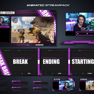 Purple Animated Stream Overlay Package | Twitch Overlays, Streaming Overlays, Dark Overlays, Twitch Panels, Twitch Alerts, Stream Overlays