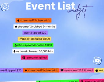 Vertical and Horizontal Event List Widget | alert widget | Twitch, Ko-fi & Youtube Events | stream widget | Streamelements obs
