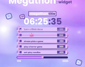 Megathon Subathon Widget for Streaming on Twitch | Streamelements OBS | Timer | Milestone Goals | Progress Bar | Upto 20 Goals