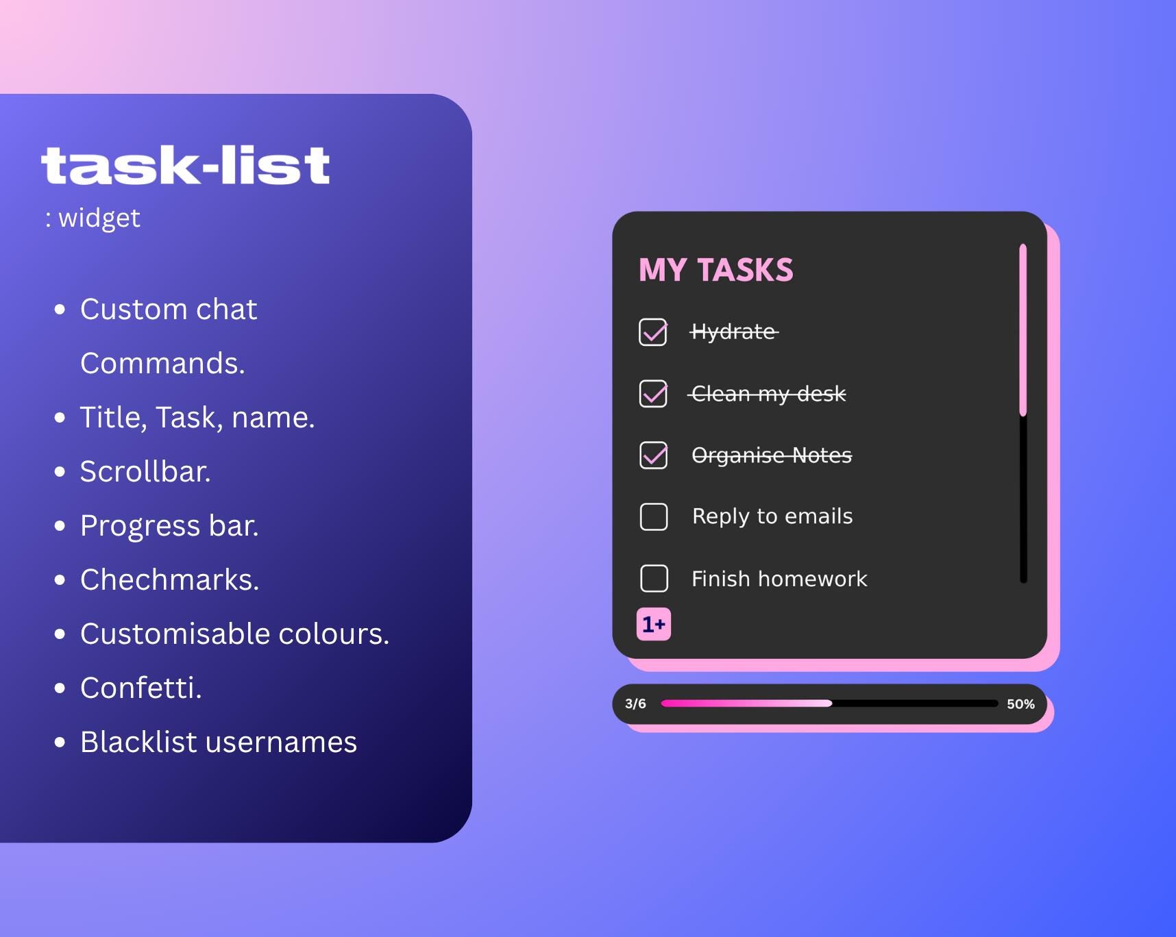Stop Visual Widget Pink and Black Tasklist Widget | Pomodoro Co-working Timer for ...