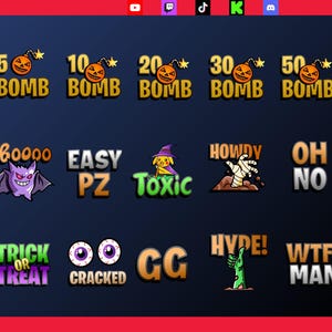 15 Animierte Horror Text Emotes für das Streamen von Twitch, Kick, Discord | Twitch Emotes, Halloween Emotes, Chibbi Emotes, Emote Bundle
