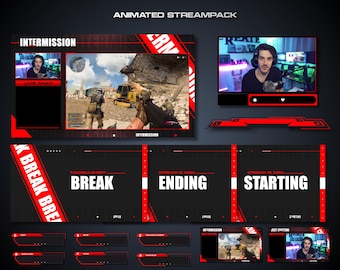Paquete de superposiciones de transmisión animadas minimalistas en rojo / Superposiciones de Twitch, Superposiciones de transmisión, Paneles de transmisión, Paquete de transmisión, Superposición de cámara web