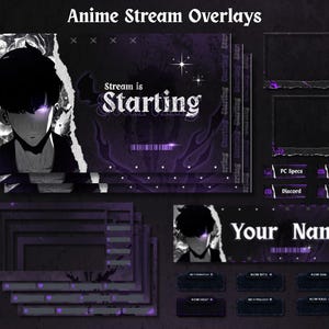 Dark Anime Stream Overlay Package for Streaming | Twitch, Kick, Youtube | Twitch Overlays | Streaming Overlay | Dark Twitch Overlays | Anime