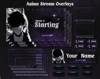 Dark Anime Stream Overlay Package for Streaming | Twitch, Kick, Youtube | Twitch Overlays | Streaming Overlay | Dark Twitch Overlays | Anime