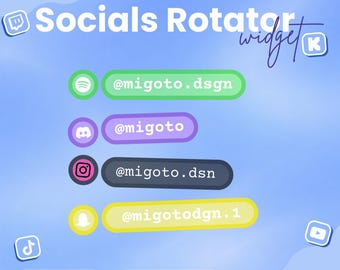 Socials Rotator Widget | StreamElements OBS Overlay, 60+ Icons (Digital Download)