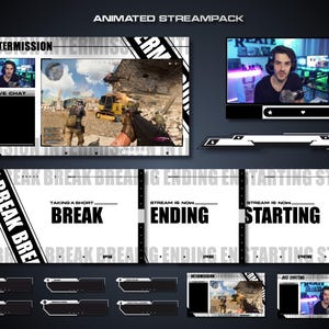 Minimal White and Black Animated Stream Overlay Package for Streaming on Twitch | Twitch Panels | Twitch Alerts | Stream Overlays