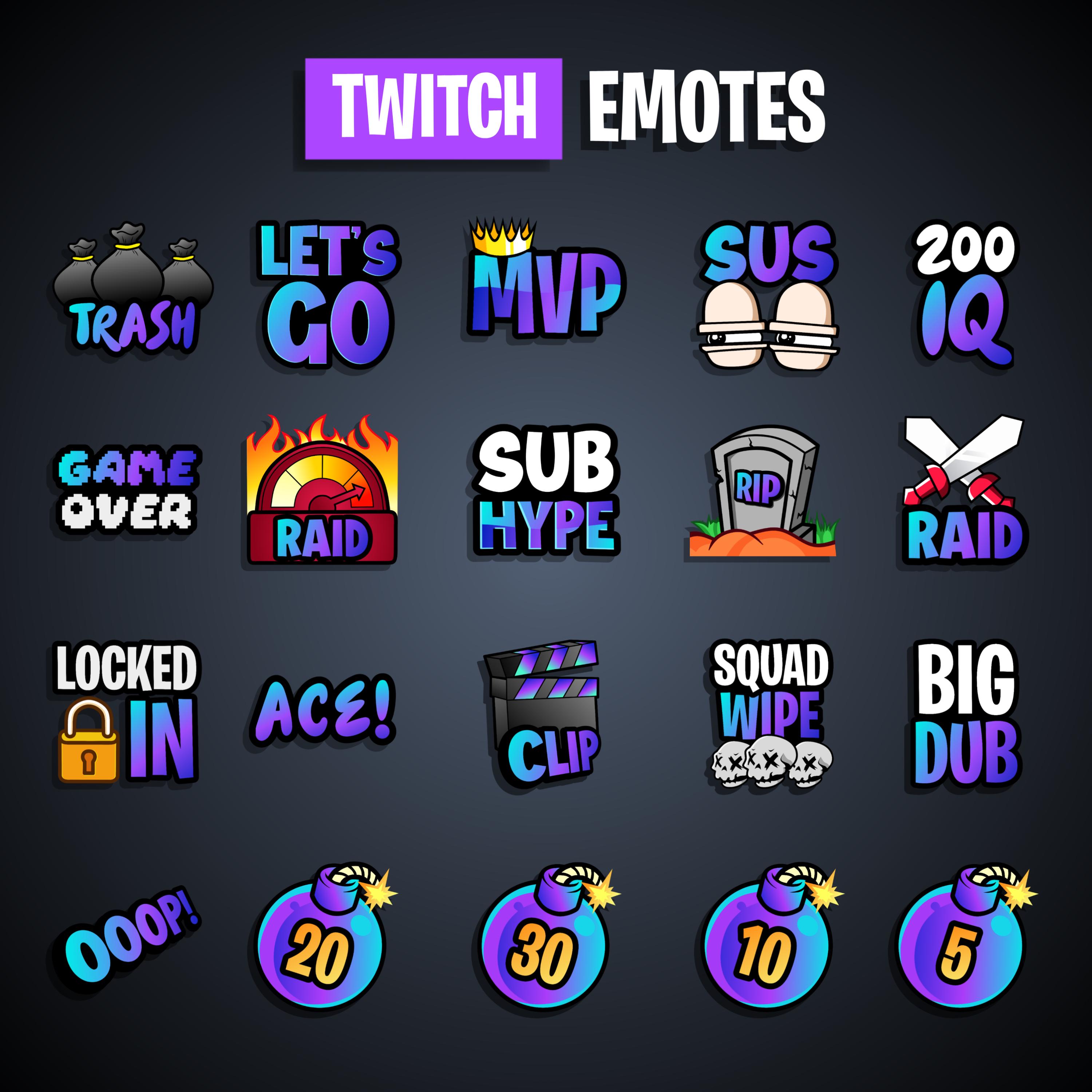 Twitch、Kick、Discordでのストリーミング用の紫色のテキストエモート | Twitchエモート | 紫色のエモート |  紫色のTwitch | クリップイット | サブハイプ | ゴミエモート - Etsy 日本