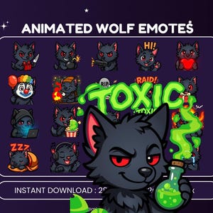 20 ANIMERADE VARG-emotes för streaming av Twitch, Kick, Discord | Twitch-emotes, varg, söta emotes, chibbi-emotes, meme-emotes, emote-paket