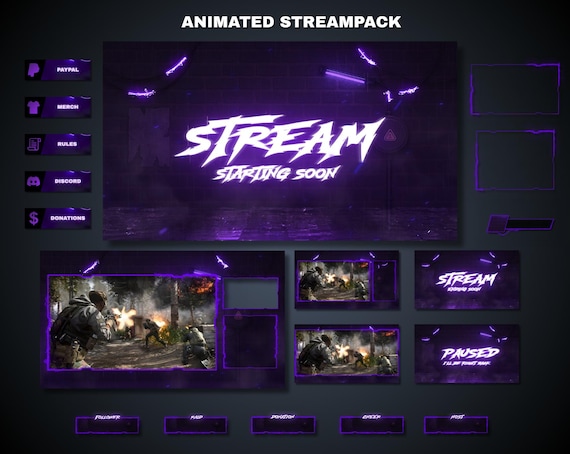 Purple NEON Stream Overlay Package for Streaming | Twitch, Kick, Youtube | Twitch Overlays | Streaming Overlay | Dark Twitch Overlays |
