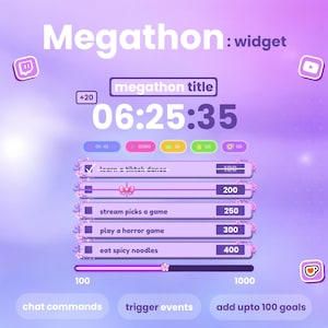 Megathon Subathon Widget for Streaming on Twitch | Streamelements OBS | Timer | Milestone Goals| Ko-fi events | Progress Bar | Upto 50 Goals