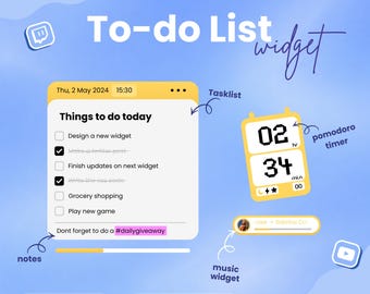 To-do List Widget, Pomodoro Timer, Music Display, Streamelements OBS (Digital Download)
