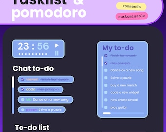 Scrolling Tasklist and Pomodoro Coworking Timer Widget | fully customizable | OBS Widget  | Stream Overlay | Streamelements & OBS