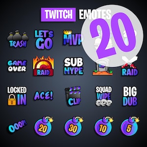 Purple Text Emote for Streaming on Twitch, Kick, Discord | Twitch Emotes | Purple Emotes | Purple Twitch | Clip it | Sub Hype | Trash Emote