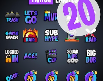 Purple Text Emote for Streaming on Twitch, Kick, Discord | Twitch Emotes | Purple Emotes | Purple Twitch | Clip it | Sub Hype | Trash Emote