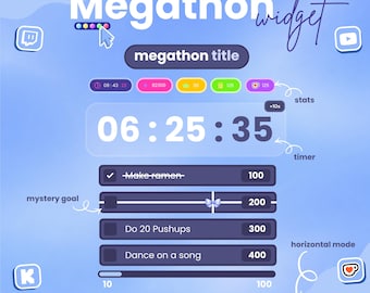 Scrolling Megathon Widget | Timer, Milestone, goal bar | Streamathon | Twitch, Youtube, Kick, Tiktok | Streamelements OBS