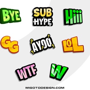 Text Twitch Emotes for Streaming on Twitch, Youtube, Kick Streaming, Discord | Lol Emote | Sub Hype Emote | GG Emote | Emote packs