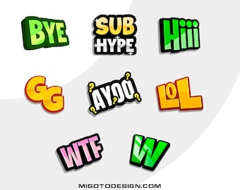 Text Twitch Emotes for Streaming on Twitch, Youtube, Kick Streaming, Discord | Lol Emote | Sub Hype Emote | GG Emote | Emote packs