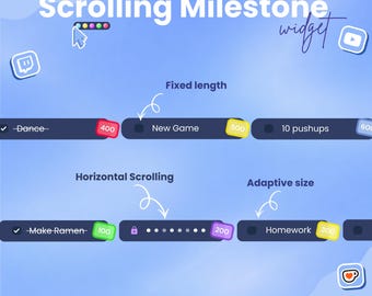 Horizontal Milestone Goals widget | Twitch, Youtube and ko-fi | 100 goals | Streamelements & OBS widget
