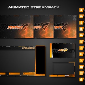 Twitch Overlays | Animated Twitch Overlays, Orange Stream Overlays, Streaming Overlays, Stream screen, Stream Panel, Dark Stream Overlays