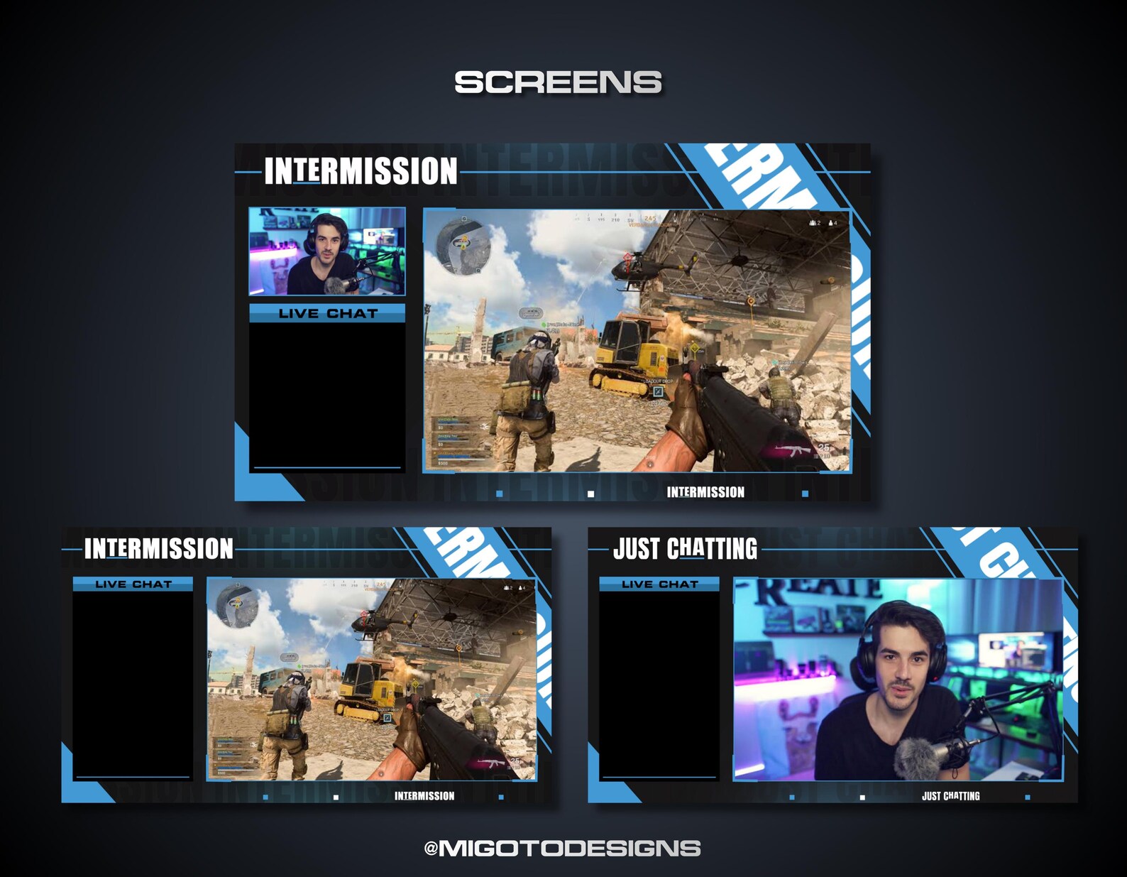 Streaming Layout Minimal Minimal Blue Animated Stream Overlay Package | Twitch Overlays ...