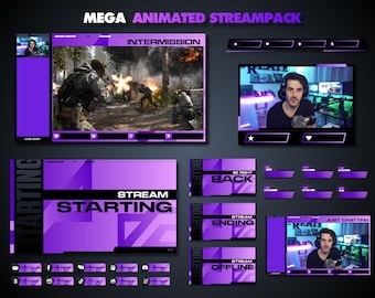 Lila animiertes Twitch-Stream-Overlay-Paket (Digitaler Download)