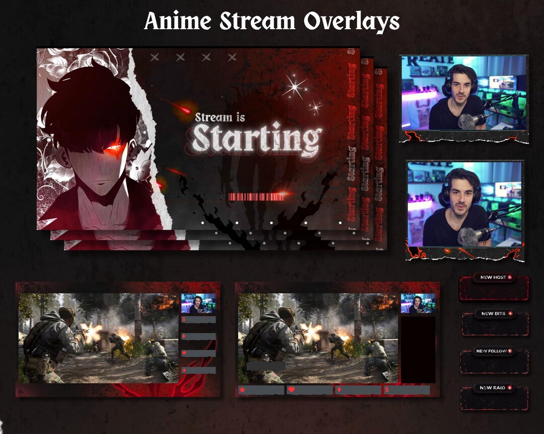 Red Dark Anime Stream Overlay Package for Streaming | Twitch, Kick ...