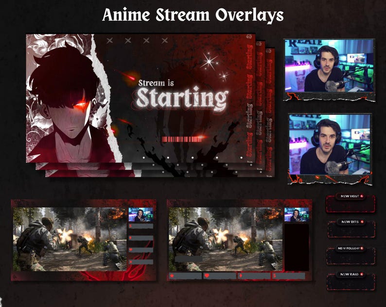 Overlay Picture Course Example Red Dark Anime Stream Overlay Package for Streaming | Twitch, Kick ...