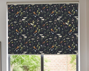 Navy Chinoiserie Roller Blind: Vintage Bird Pattern Window Shade