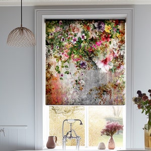 Colorful Flowers Window Treatments for Living Room, Flower Botanical Window Curtains, Roller Shade for Door, Bathroom Shades, Roller Blinds