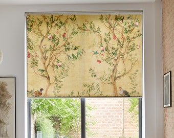 Vintage Chinoiserie Roller Blind: Birds Print, Custom Window Treatment