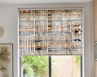 Seamless Abstrackt Pattern Roller Shades, Boho Abstrackt Shape Blackout Roller Blinds , Beige Window Shades, Printed Luxury Roller Shade