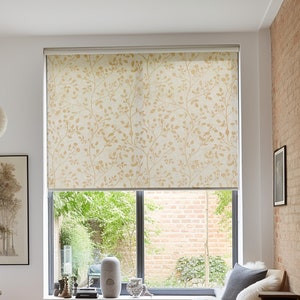 Beige Floral Blackout Roller Shade: Vintage Pattern Window Blind
