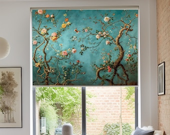 Botanical Trees Roller Blinds, Trees and Butterfly Pattern Roller Shades, Floral Custom Window Treatments, Roller Curtains, Roller Blinds