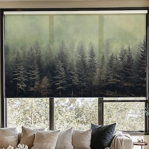Enchanted Forest Roller Blind, Nature Inspired Window Shade, Scenic Landscape Roller Shasdes for Living Room, Foggy Forest Roller Blinds