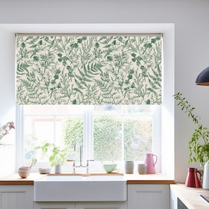 Botanical Window Treatments for Living Room, Fern Botanical Window Curtains, Roller Shade for Door, Bathroom Shades, Custom Roller Blind