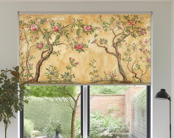 Chinoiserie Roller Blind: Birds & Flowers, Custom Window Shade